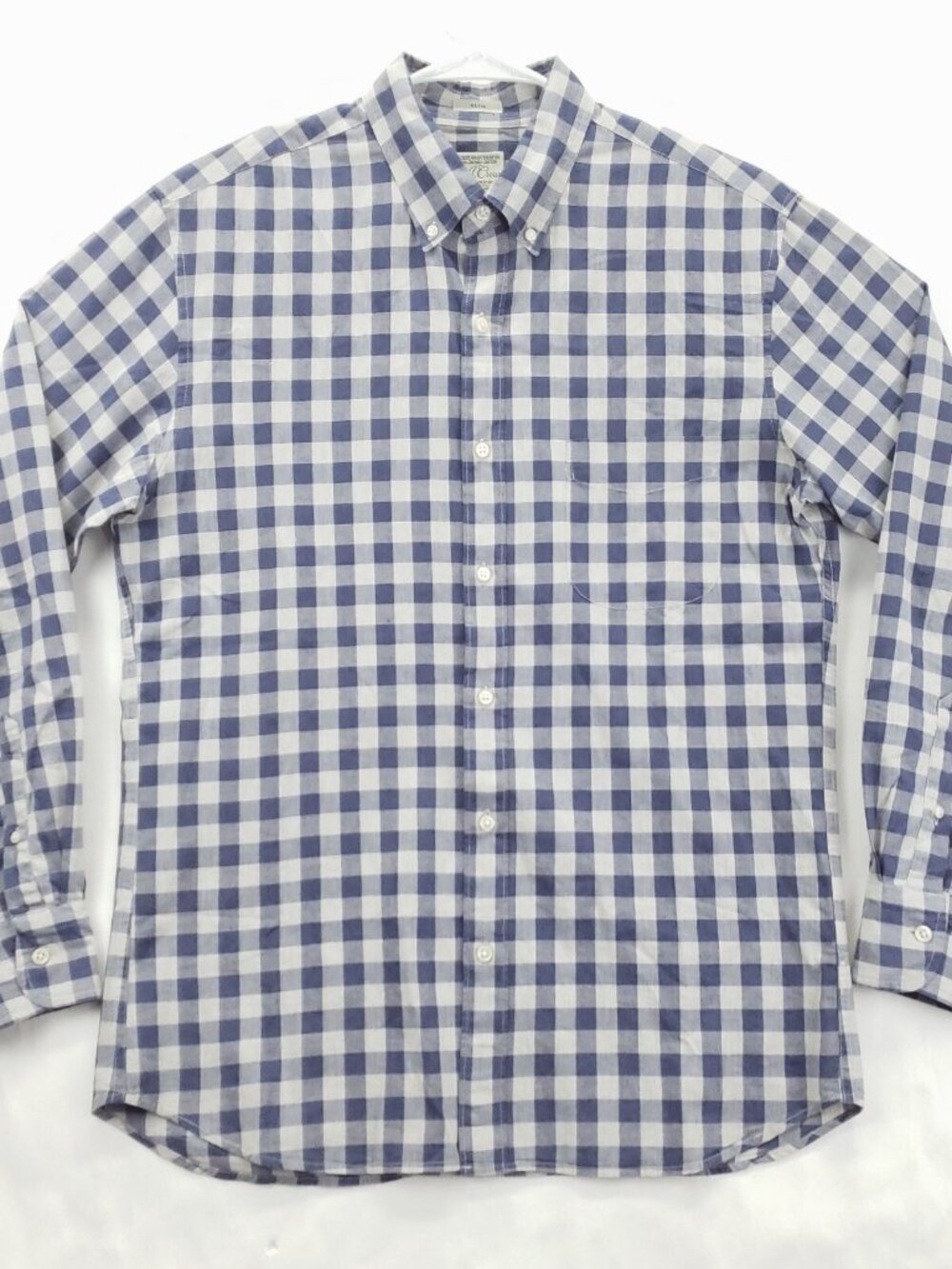 J Crew Shirt Men Medium Blue  White Check Performance Secret Wash Organic Cotton